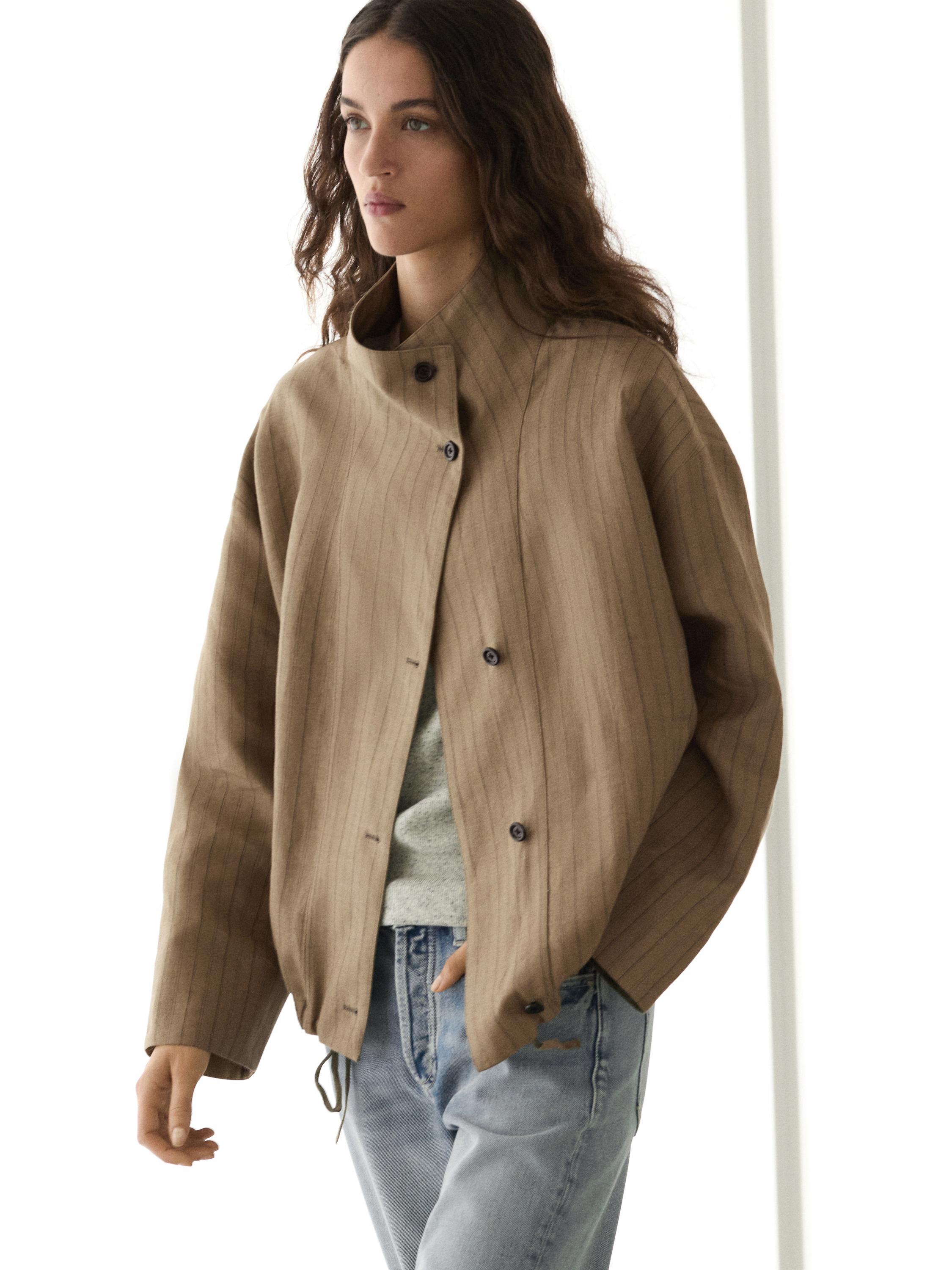 Veste bomber à rayures en mélange de lin